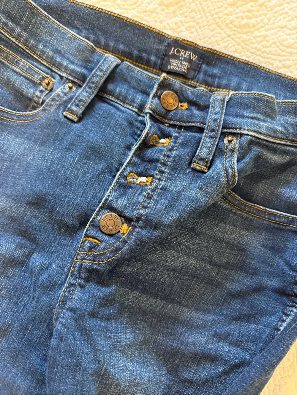 J. Crew Straight-Leg Button-Fly Jeans in Medium Blue Denim